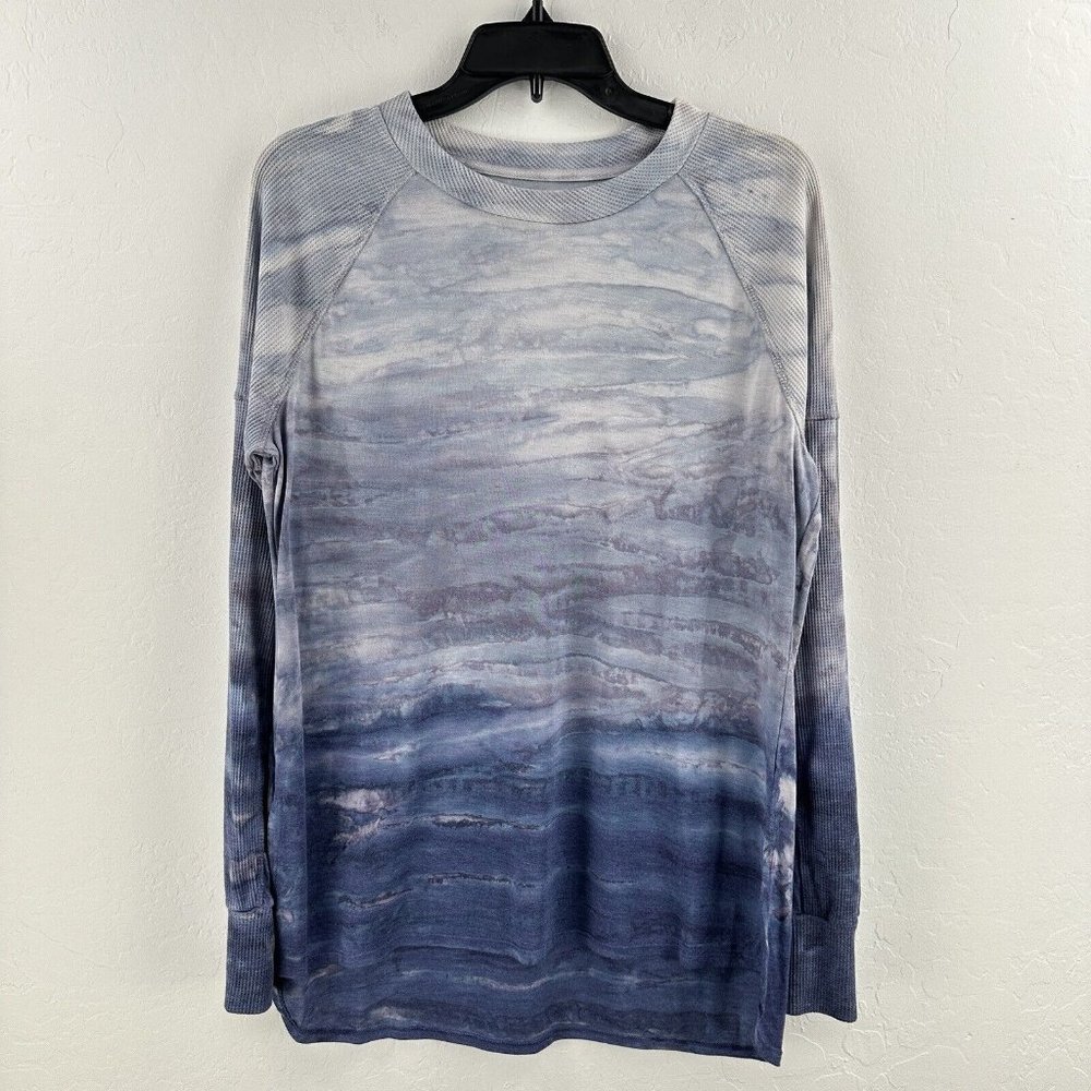 Brisas Womens L Sweatshirt Purple Blue‎ Pullover Waffle Long Sleeves Casual